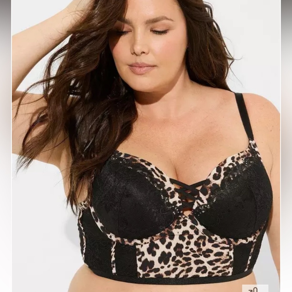 Torrid Plus Size Leopard Black XO Plunge Push-Up Bra Size 46D‎ NEW